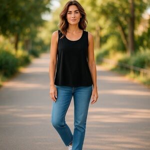 🖤 NWT Franne Golde Black Sleeveless Tank Top Scoop Neck XXL Plus 🖤